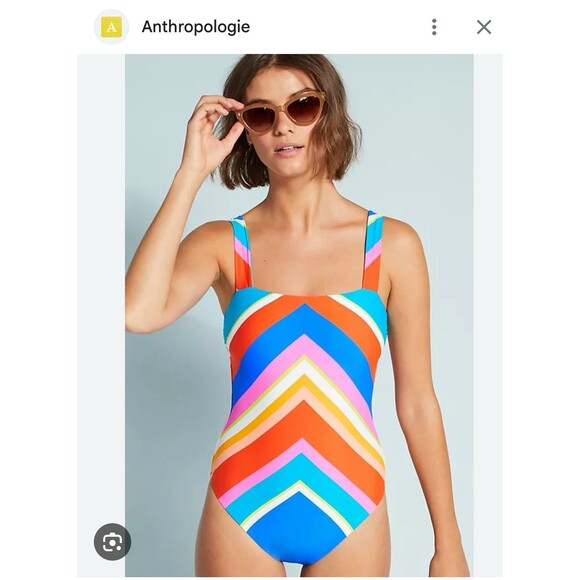 TRINA TURK ONE PIECE SWIMSUIT ANTHROPOLOGIE RAINBOW COLORS Small 4 Chevron $148 - Picture 1 of 12